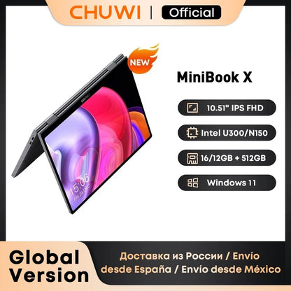 CHUWI MiniBook X Laptop Tablet 2 In 1 Intel U300/N150 10.51" FHD IPS Screen 16GB / 12GB RAM LPDDR5 512G SSD Windows 11 Notebook