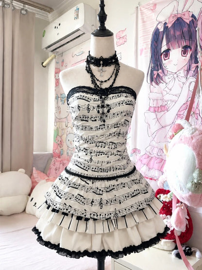 American Vintage Punk Gothic Leopard Print 2 Piece Suits Women Subculture Piano Top + Skirt Retro Harajuku Y2k Casual Outfits