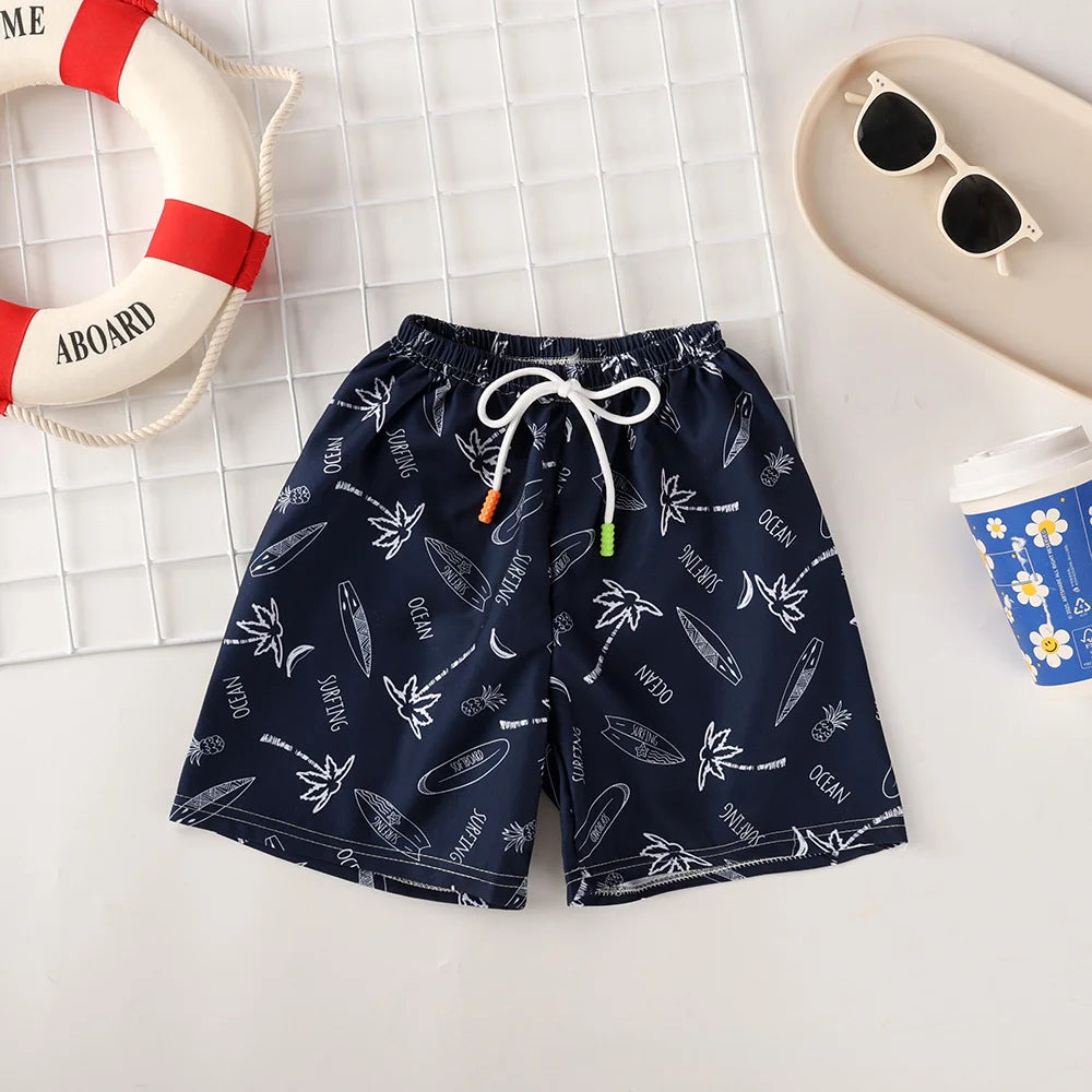 Kids Swim Trunks Summer Cartoon Prints Beach Shorts for Boys Vacation 1-8Y Children Quick Dry Pants Vacation Wear