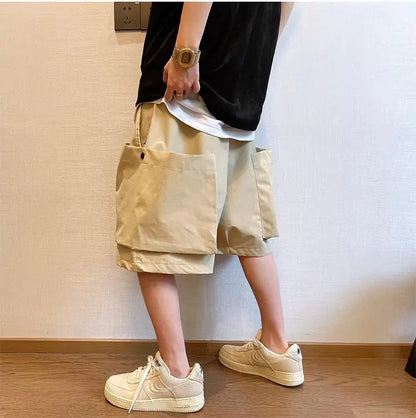 Men Cargo Shorts - Casual Streetwear Big Pocket Design Drawstring Waist Baggy Beach Shorts
