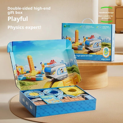 Electric Magnetic Track Train For Kids Montessori Toy Diy Magnetic Construction Tracks Non-Remote Control Model Car Learning Set