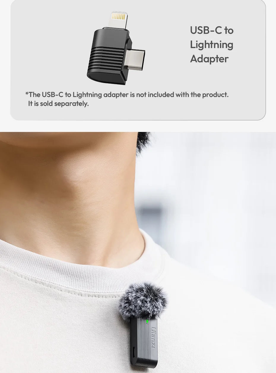 Ulanzi A100 Wireless Lavalier Microphone 20M Transmission for Street Interviews Vlogging Music Recording for Smartphones Cameras