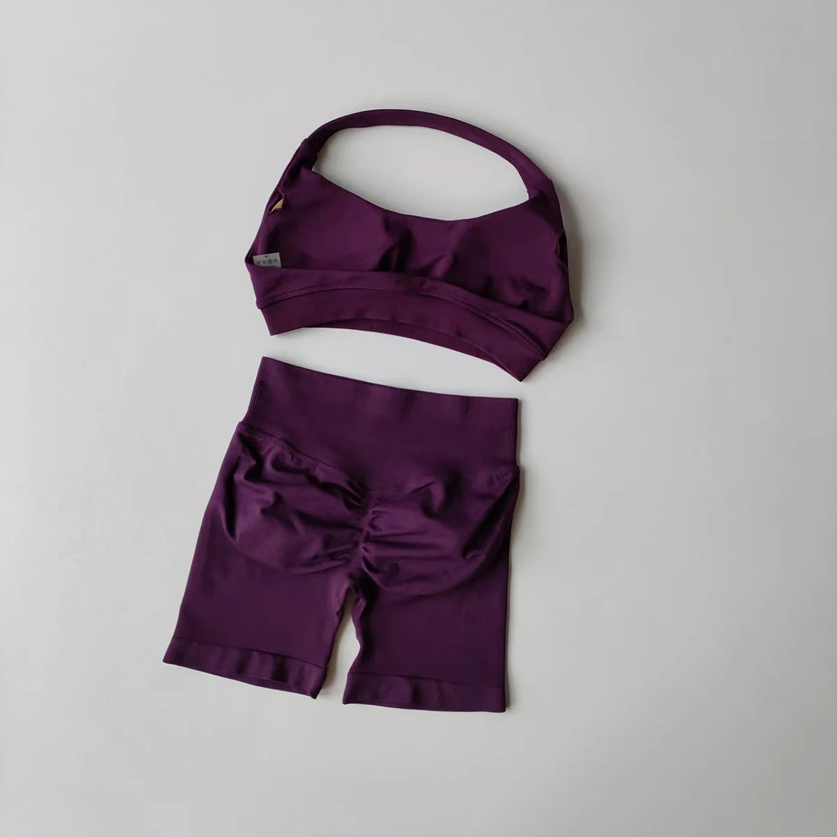 Seamless Yoga Suit - Women's Gym Clothes Halter Sports Bra & Impact Shorts Set