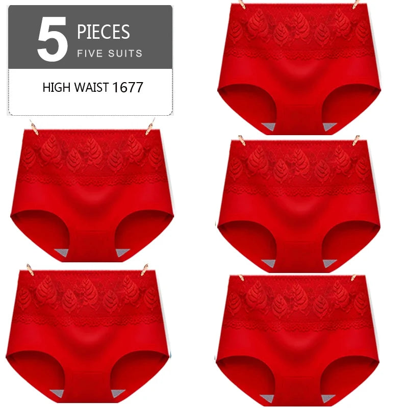 5Pcs/Set High Waist Cotton Panties Women Body Slimming Underwear Fashion Print Briefs Ladies Panty Breathable Female Lingerie