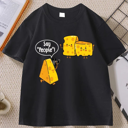 Funny Cute Cheese Print T Shirt Men Women Cuasal Cotton Short Sleeve Round Neck Tshirt Streetwear Loose Soft T-shirt Clothing