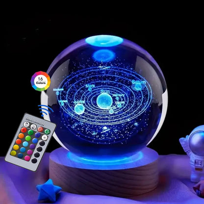 3D Crystal Ball Night Light – USB Powered Lamp With Remote Control & Wooden Base