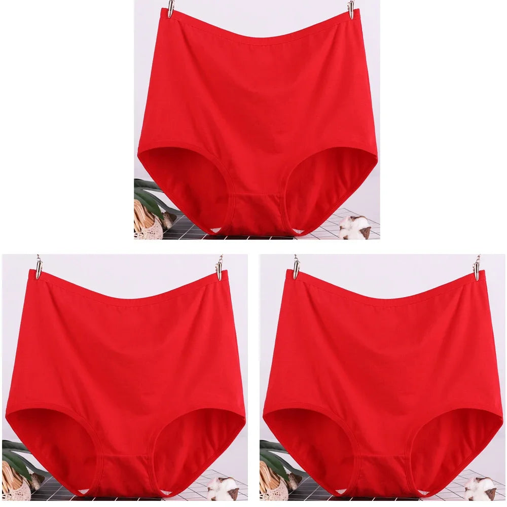 3pcs Cotton Women Panties Lady Plus Size Underwear Large Size High Waist Briefs Breathable Solid Color Female Lingerie