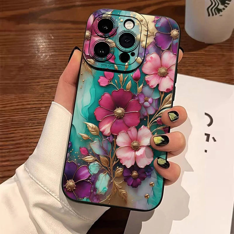 Vintage Floral Pattern Phone Case For Samsung Galaxy S26 S25 Ultra S24 FE S23 Plus S22 S21 A56 A36 A15 A55 A35 A54 A34 A53Cover
