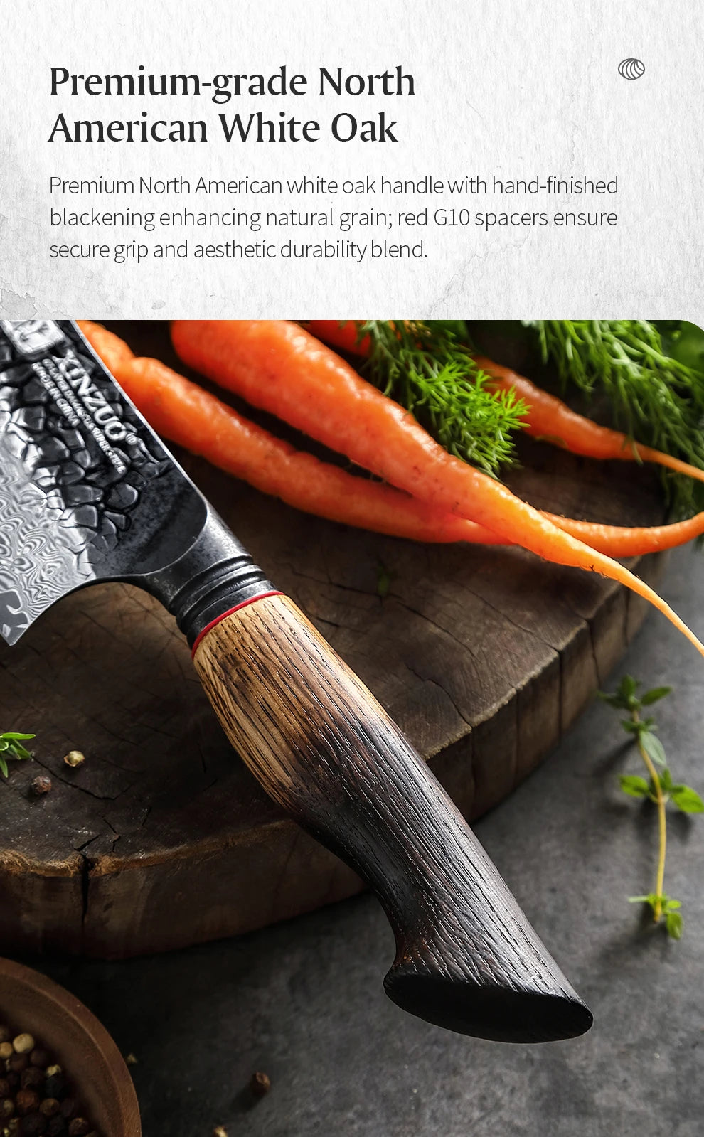 Damascus Knife Set - 67-Layer Steel with White Oak  Red G10 Handles 1-6 Pieces