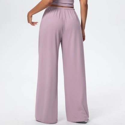 Breathable Solid Color Loose Yoga Pencil Pants Lifting Buttocks Sports Quick Drying Wide Leg Pants With Pockets Gym Yoga Pants