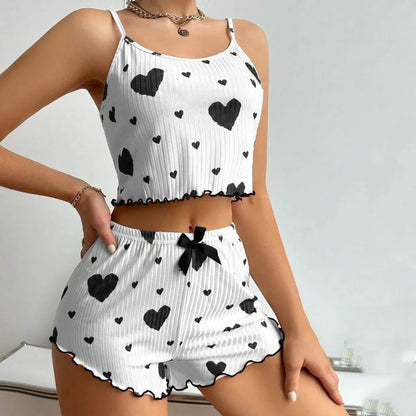 Summer Womens Pajama Set - Solid Color Polyester Sling Top  Shorts - ZOOMNSTORE
