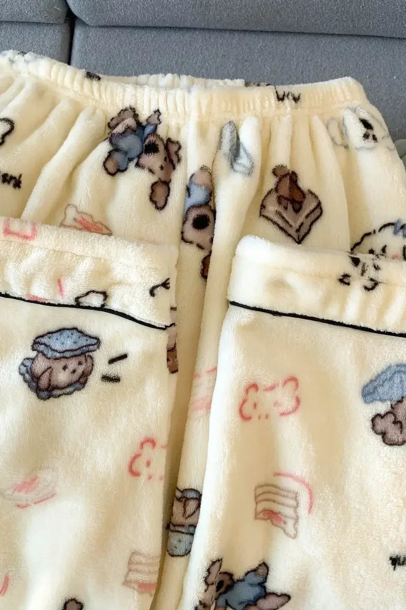 Plus Size Fluffy Winter Pajamas Women's Home Clothes Set Thickened Warmth Sleepwear with Running Dogs Design Cozy Indoor Suit