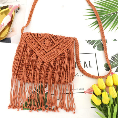 Handmade Cotton Crossbody Bag - Vintage Tassel Shoulder Messenger for Women Summer Beach Handbag 2023