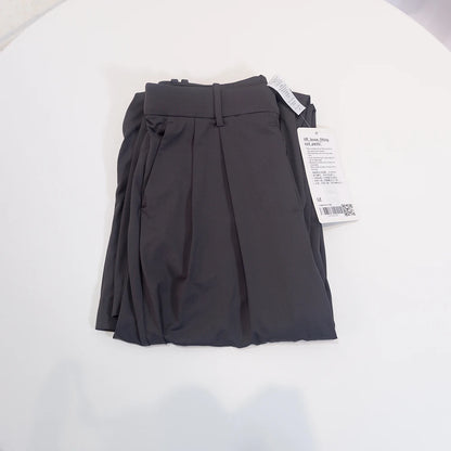 Pocketed suit pants with pleats, cool feeling, versatile wide-legged, long pants, casual, straight-cut, elastic waist