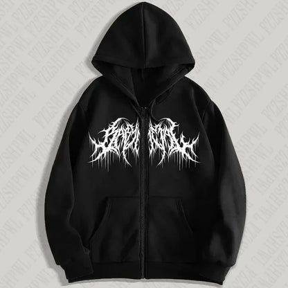 Y2K Zip-Up Hoodie, Men, Clothes with Graphic Prints, Hip Hop Style, Gothic 2025 Autumn Winter Keep Warm Long Sleeves Sweatshirt