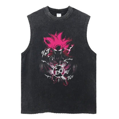 Vintage Vest Washed T-Shirt Anime Dragon Ball Graphic Tank Top Cotton Sleeveless Streetwear Loose GYM T Shirt Men's Clothing