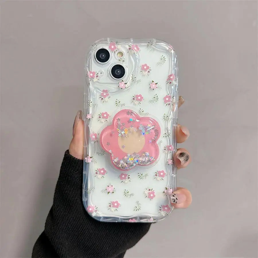 Floral Flower Bracket Case Cover for Samsung Galaxy S26 S25 S24 FE S22 S23 Ultra Plus A57 A37 A56 A55 A54 A16 A17 5G Wavy Shell