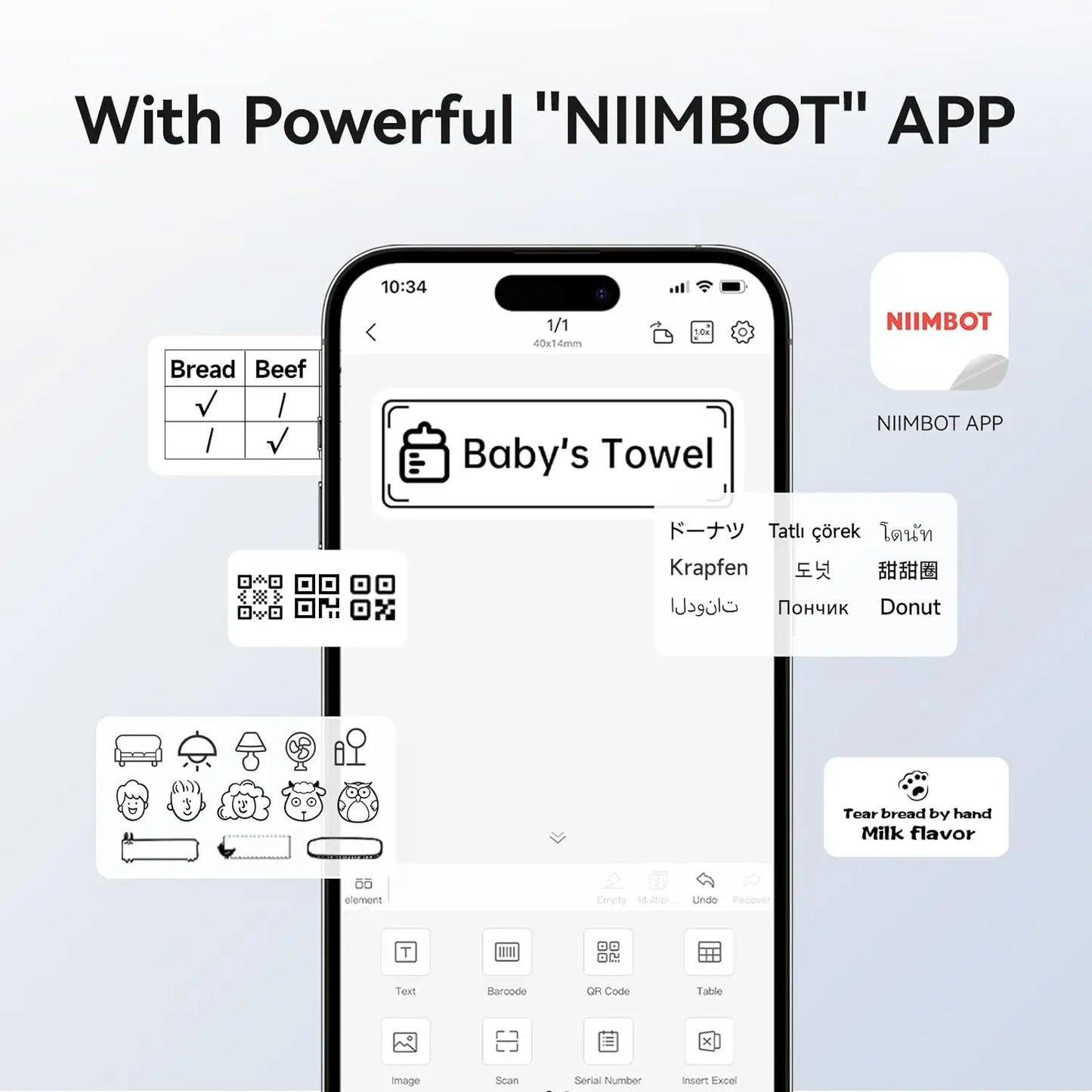 Niimbot B1 Mini Bluetooth Thermal Label Printer Portable Self-Adhesive Sticker Maker, Pocket Thermal Label Machine, Compatible With Mobile Phone & PC, Ideal For Home Office School Small Business Organization