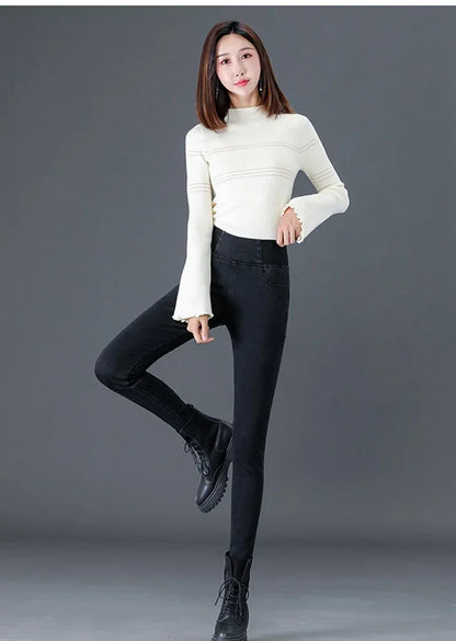 New Elastic Waist Skinny Jeans Women Spring Slim Stretch Denim Pants Vintage Pencil Vaqueros Mom Pantalones De Mujer PTKPCC