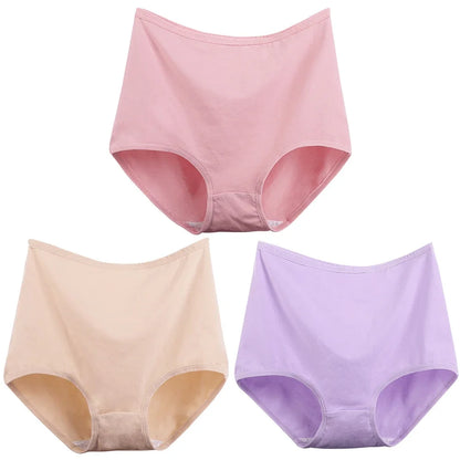 3pcs Cotton Women Panties Lady Plus Size Underwear Large Size High Waist Briefs Breathable Solid Color Female Lingerie