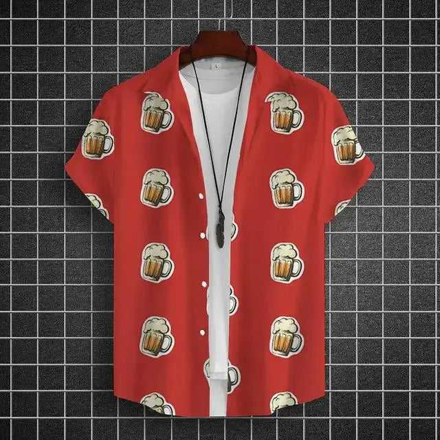 Hawaiian Shirt For Men 3d Beer Printed Short Sleeve Shirts Party Tees Summer Casual Tops Loose Oversized Clothing