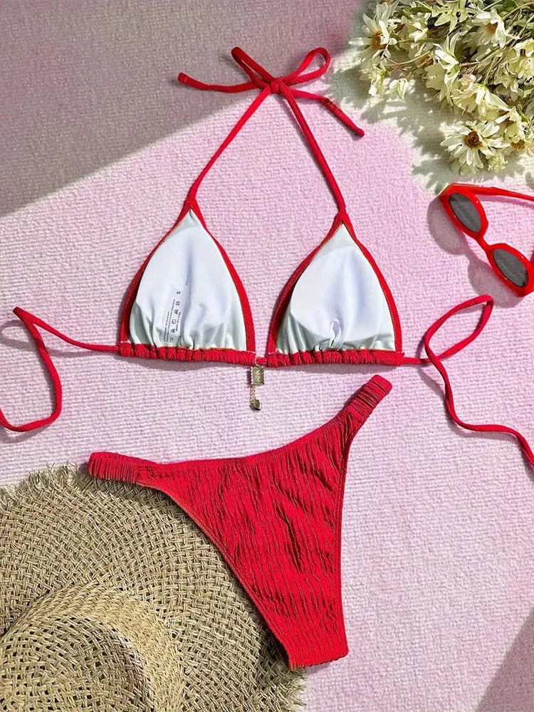 2026 women's brand new all season backless fashion sexy lace up bikini 2-piece set split swimsuit beach Brazil