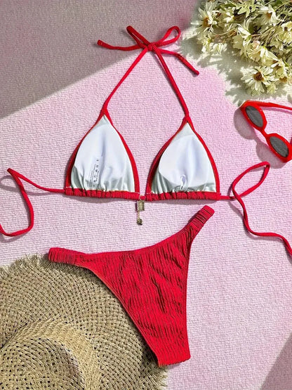 2026 women's brand new all season backless fashion sexy lace up bikini 2-piece set split swimsuit beach Brazil