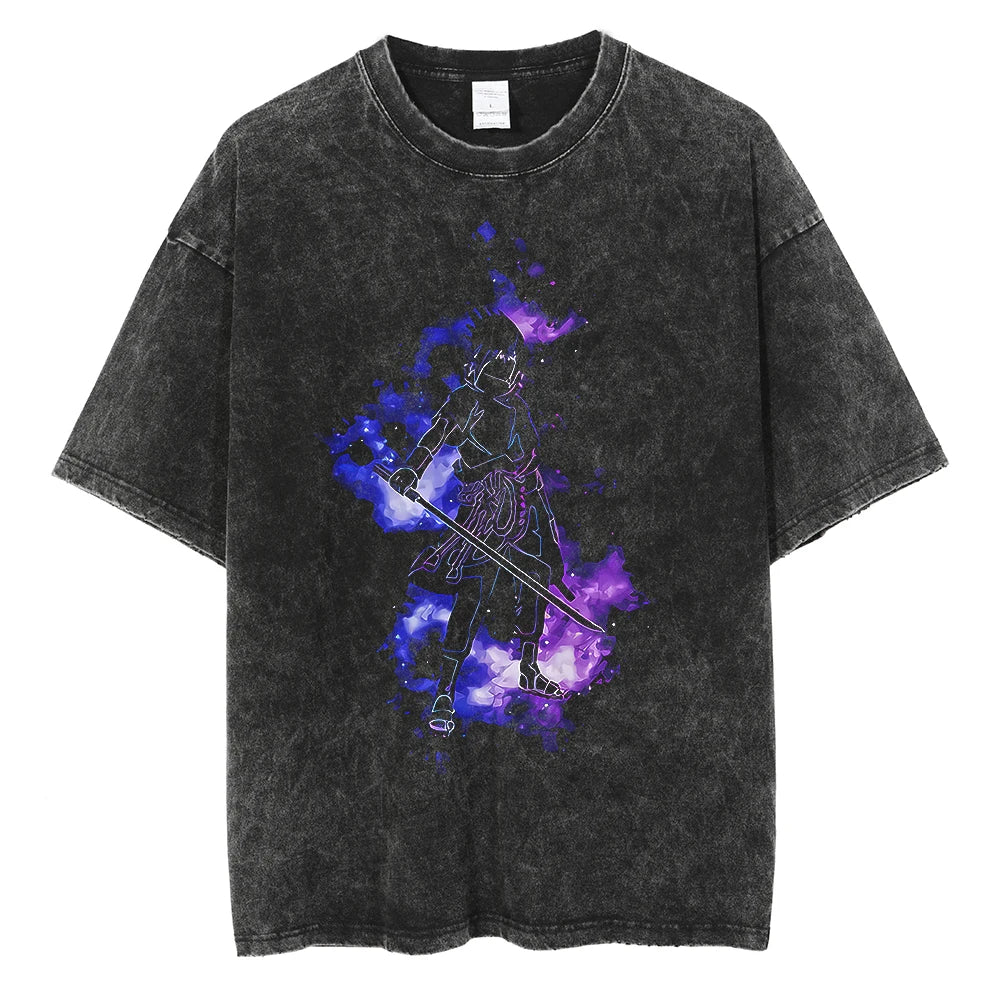 Men Streetwear Tshirt Japanese Anime Naruto Graphic T-Shirt Cotton 2026 Harajuku Washed T Shirt Summer Hip Hop Tops Tees Black
