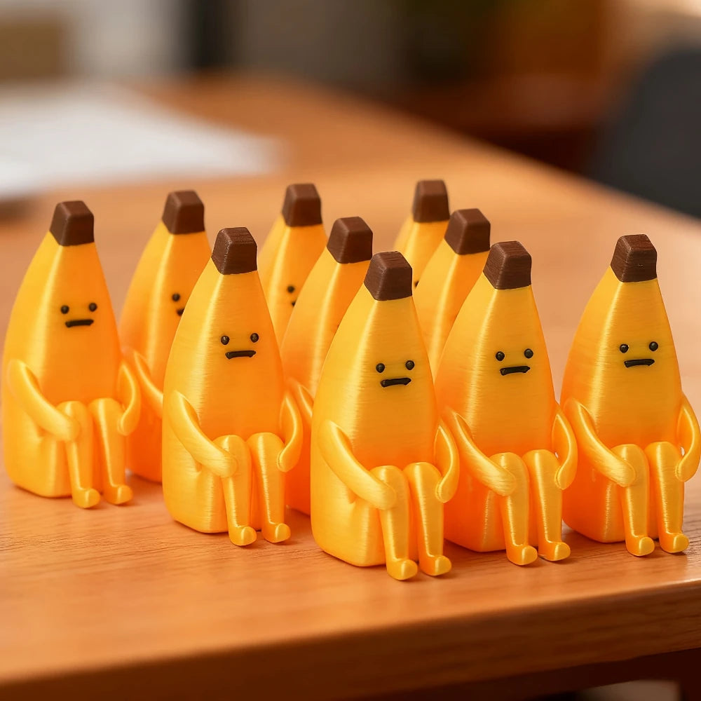 Anxious Banana 3D Printed Figurines – Durable Pla Decor for Home, Office & Car, Giftable (1/2/3Pcs)