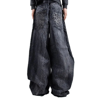 Y2K Retro Oversized Baggy Unisex Mopping Pants Phantom Jeans Men High Street Spider Embroidered Patch Hip Hop Streetwear Gothic