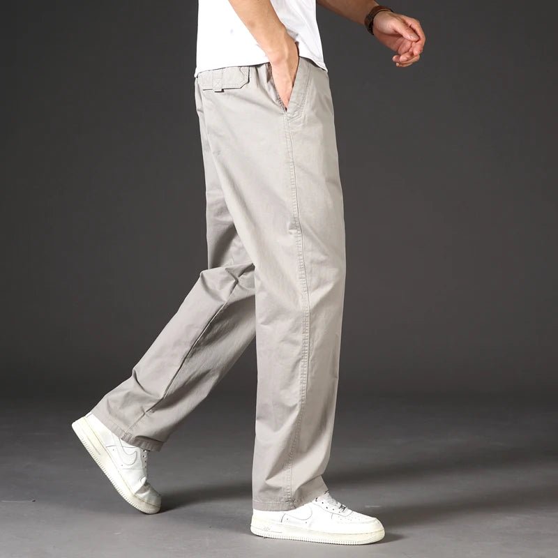 Big Size Men's Cargo Pants Casual Loose Straight Pants Cotton Long Trousers Zipper Pockets Mens Jogger Pants 5XL 6XL