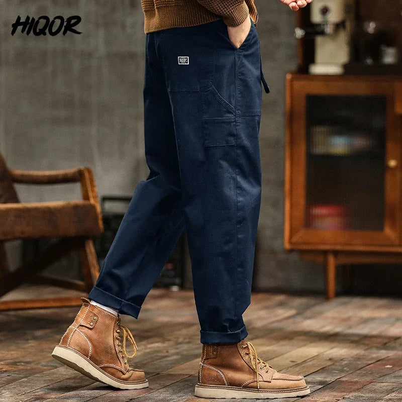 HIQOR Men's Loose Profile Pants American Vintage Trousers For Men High Waist Army Green Men's Casual Pants Cargo Trousers Male
