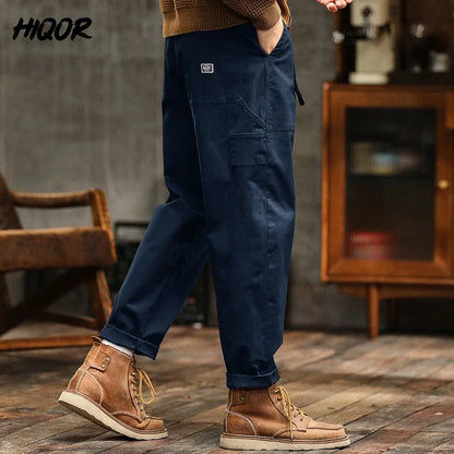 HIQOR Men's Loose Profile Pants American Vintage Trousers For Men High Waist Army Green Men's Casual Pants Cargo Trousers Male