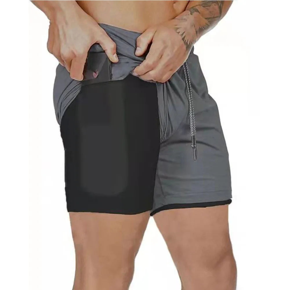 Men Running Shorts - 2 in 1 Quick Dry Sports Jogging Shorts with Hidden Phone Pocket