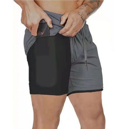 Men Running Shorts - 2 in 1 Quick Dry Sports Jogging Shorts with Hidden Phone Pocket