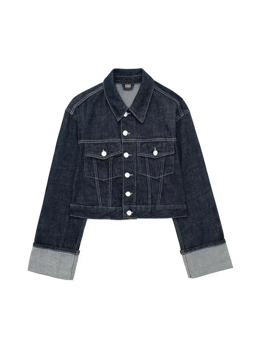 Women Denim Jacket – Single Breasted Blue Vintage Lapel Jacket With Pockets