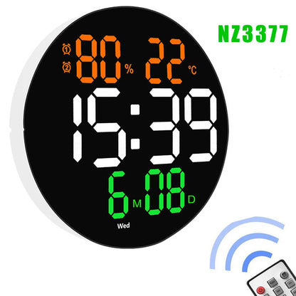 LED Wall Clock with Remote Control - Dual Alarms Calendar  Temperature Display Adjustable Brightness for Home Decor