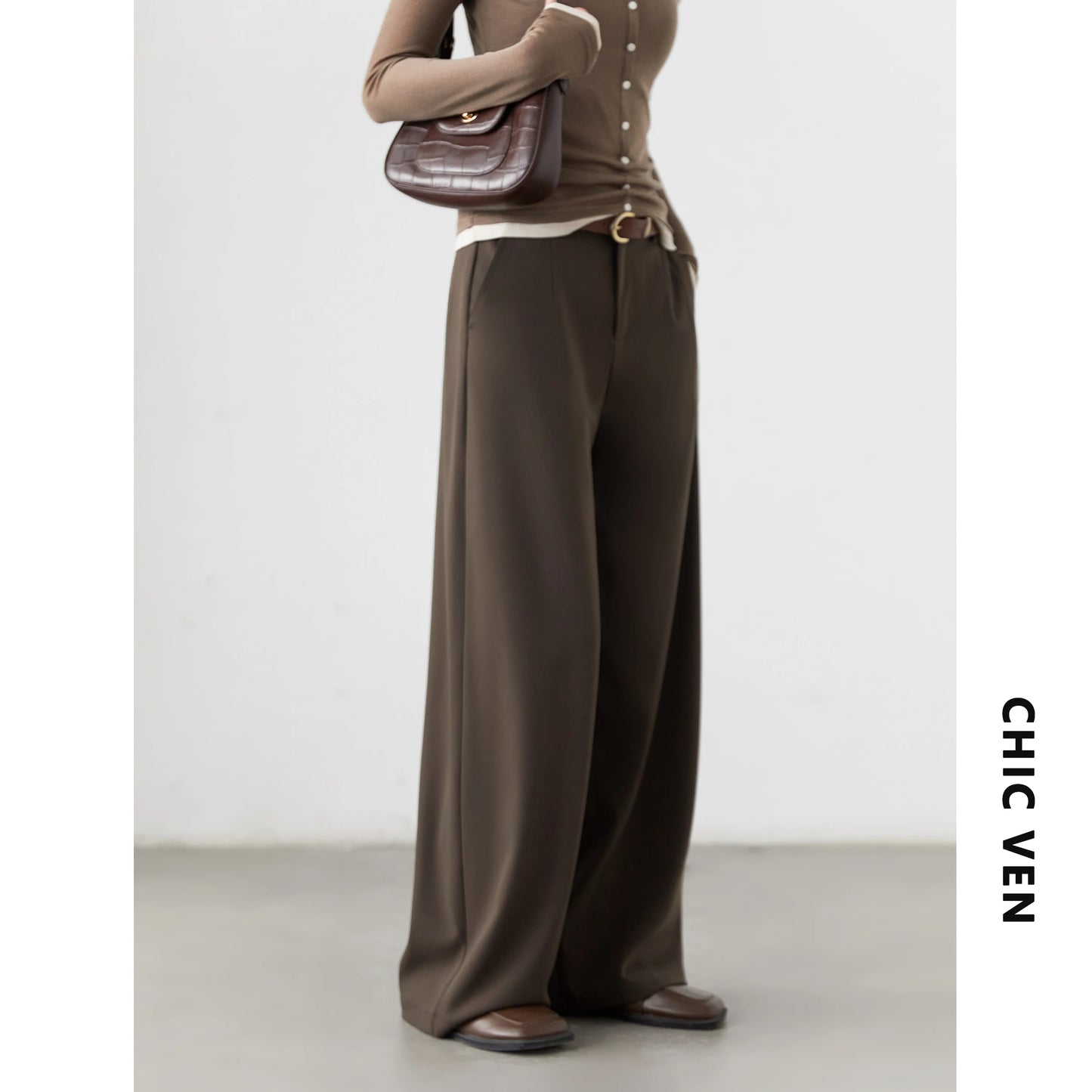 CHIC VEN Women Pants Solid Casual  Slim Straight Leg Suit Wide Leg Ladies Trousers Spring Autumn 2025 Clothing for Woman