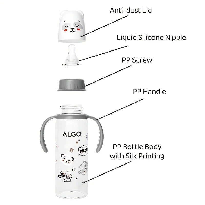 8.12 oz polypropylene baby bottle with handle - leak proof standard caliber, durable PP material and silicone nipple, ideal gift