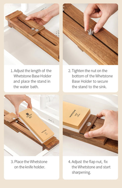 Knife Sharpening Block - Adjustable Acacia Wood Whetstone Holder for Kitchen Knives