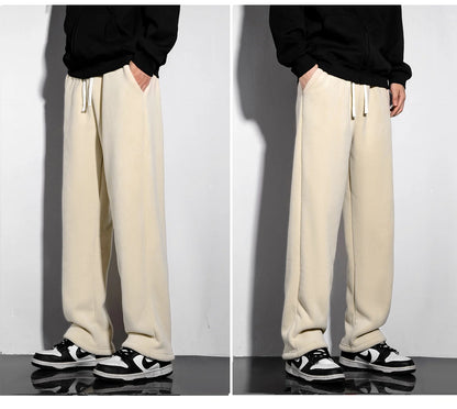 YJKVUR Unisex 2026 Winter New Oversize Pants Men Women Warm Fleece Liner Drawstring Trousers Casual Comfortable Gym Sweatpants