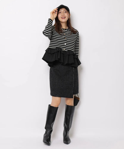 Fashionable Stripe Knitted Sweater Loose Fit Color Block Neckline Long Sleeve Women's Autumn Winter Casual Style Breathable