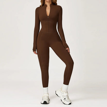 Velvet Yoga Jumpsuit – Women's Fitness Set | Long-Sleeved Push-Up Activewear