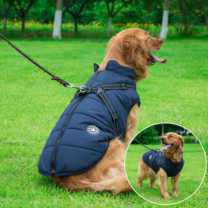 Winter Dog Clothes with Harness Waterproof Warm Pet Dog Cotton Jacket for Small Large Dogs Puppy Clothing French-Bulldog Coat