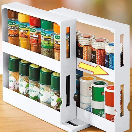 2-Layer Rotating Spice Rack - Kitchen Bottle Organizer and Storage Shelf