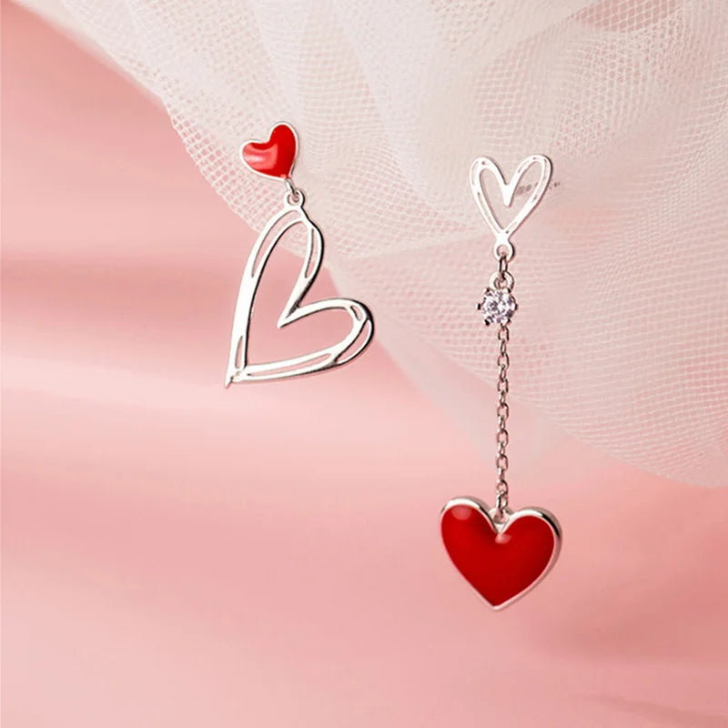 New Trendy Love Heart Zircon Tassel Earrings For Women Shiny Crystal Long Chain Asymmetric Dangle Earring Girl Party Jewelry