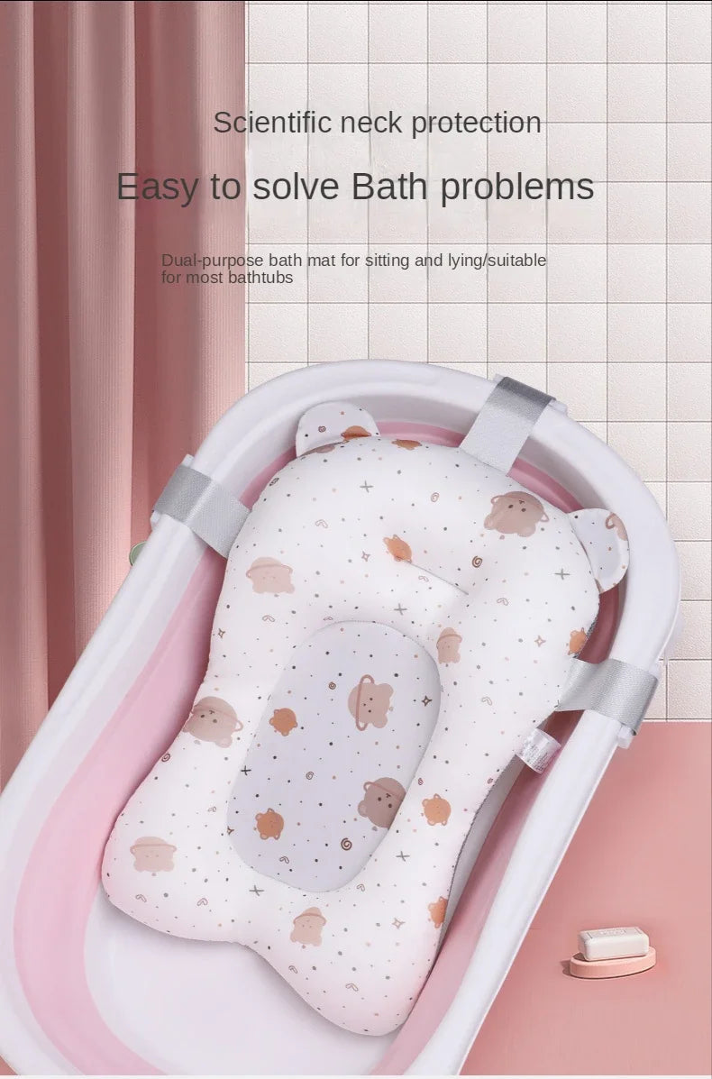Baby Shower Bath Tub Pad Non-Slip Newborn Bathtub Mat Safety Nursing Foldable Support Comfort Body Cushion Mat Pillow Cartoon