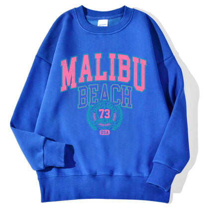 New York California Malibu Letter Sweatshirts Winter Women Casual Loose Hoodie Fleece Warm Crewneck Pullover Comfortable Clothes