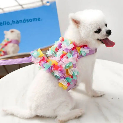 Pets Coller Harness Small Medium Dog Chihuahua Pomeranian Accessories Ins Style Collar with Strap Floral Puppy Leash Pet Harness