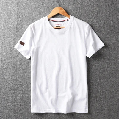Summer New American Retro Short-sleeved O-neck Solid Color T-shirt Men's Fashion Simple 100% Cotton Washed Casual Sport Tops